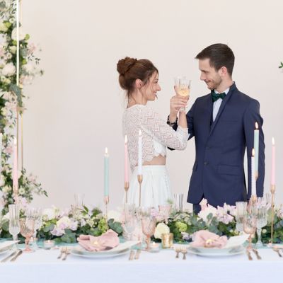 shooting danse classique ambiance mariage romantique et champêtre couleurs pastel