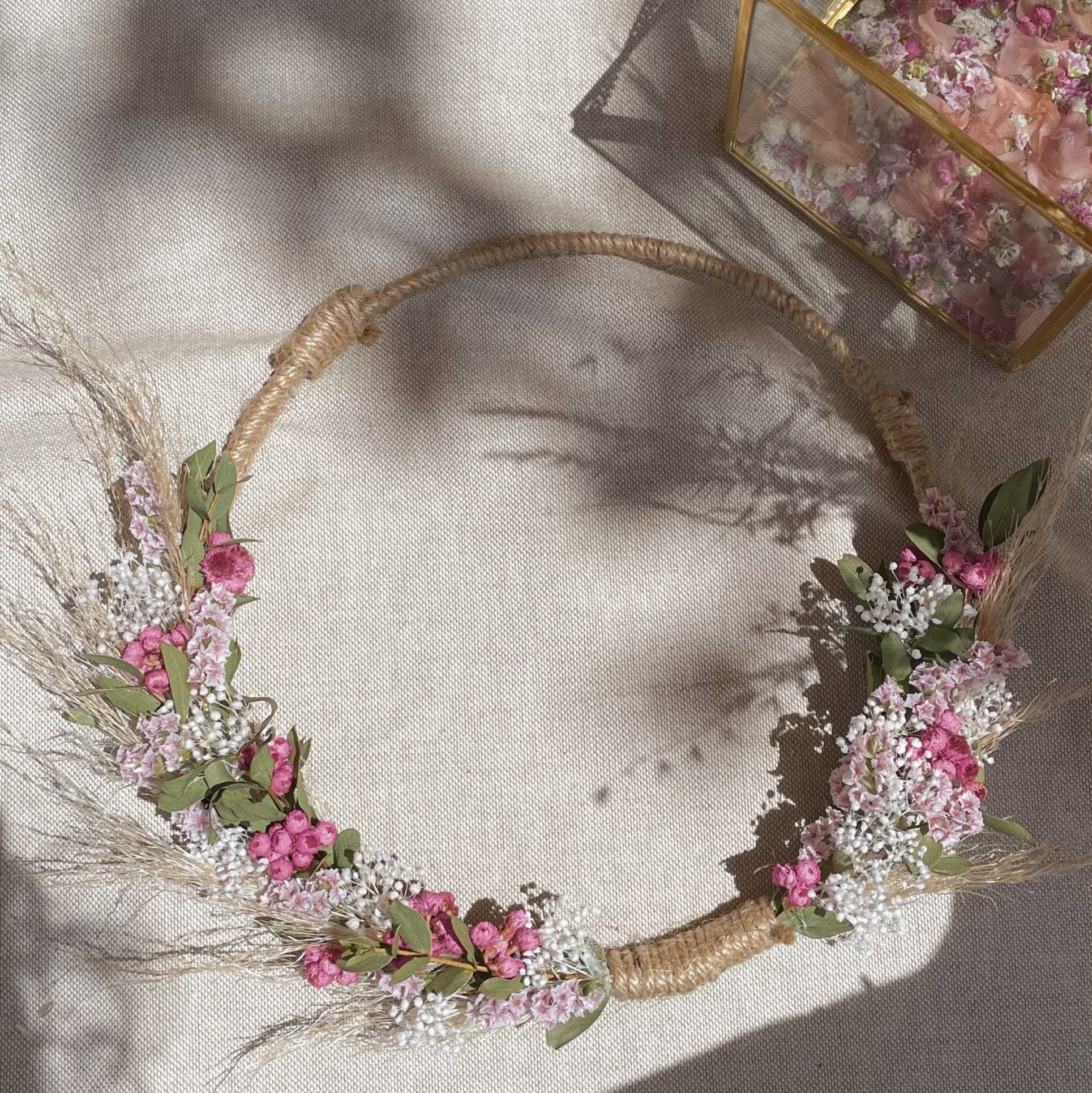 couronne fleurs séchées rose