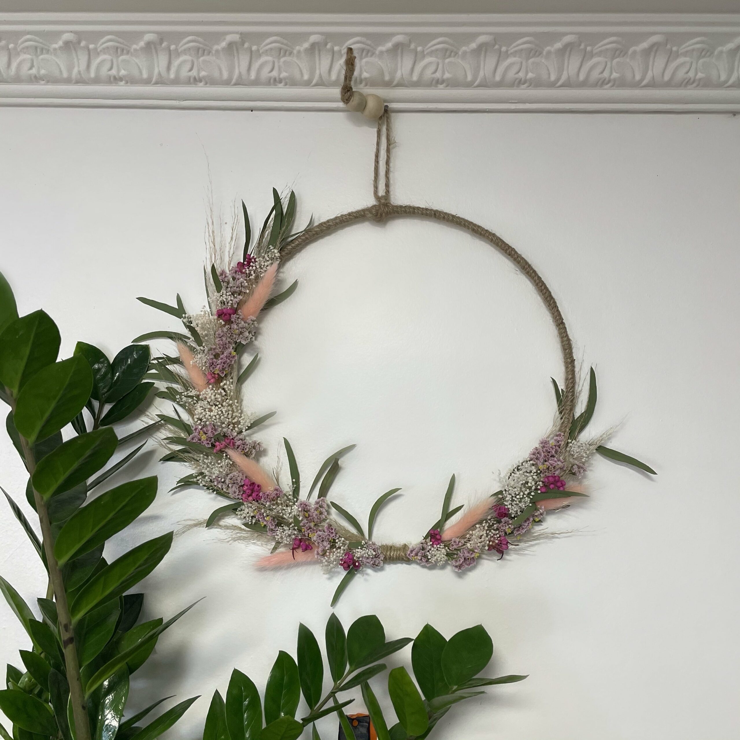 couronne fleurs séchées rose