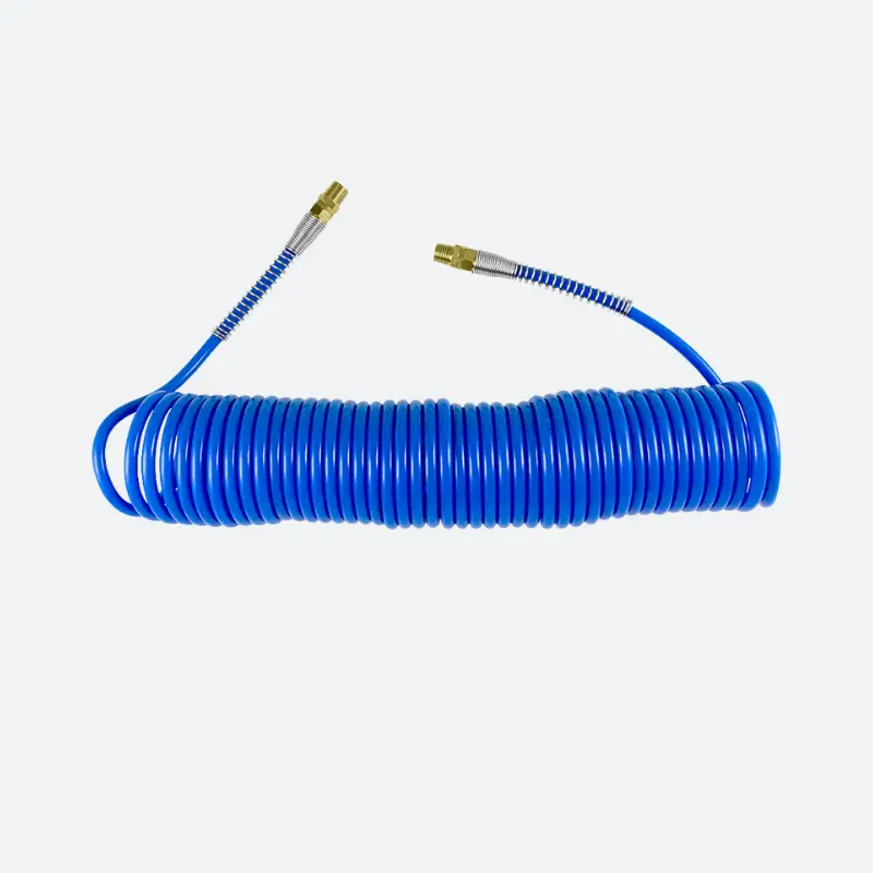 Tuyau spirale 5mm 10m pour air comprimé avec raccords tournant 1/4"